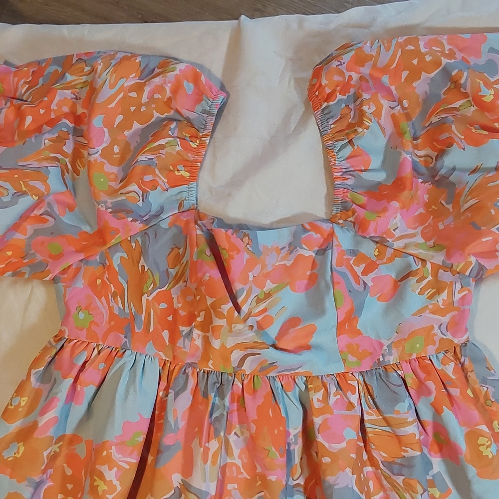 Colorful Floral Puff Sleeve Mini Dress